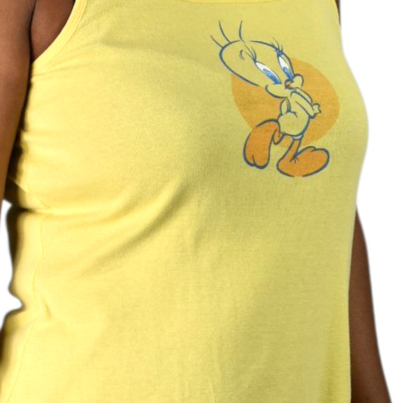 Warner Bros Y2K Tweety Dress Yellow Cotton Jersey Knit Side Slits Mini Tank XS - Picture 4 of 14